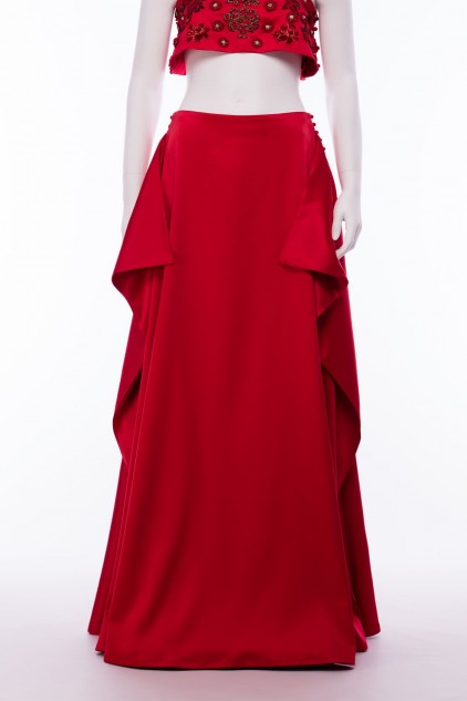 Lydia 01B Red Satin Maxi Skirt