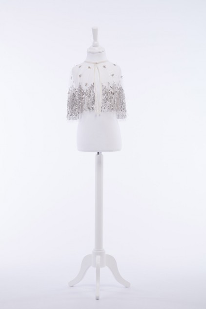 Luxury Silver Sequin Embellished Cape for girls