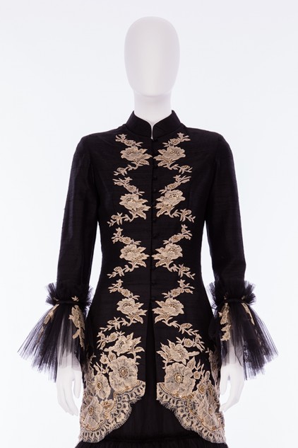 Charlotte 01A Victorian Gold French Lace hand embellished Black Evening Jacket