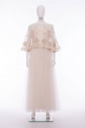 Isla Ivory Satin Sequin Bridal Cape Dress