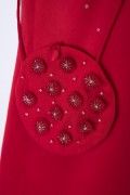 Round Red Satin Floral Embroidered Pouch for Girls