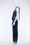 Jane 02B Vintage Navy Blue French Lace Crepe Trouser